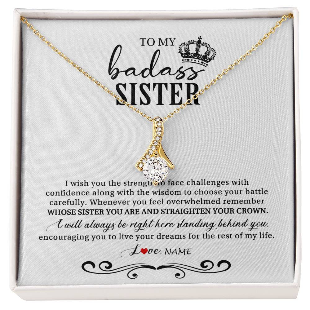 Alluring Beauty Necklace 18K Yellow Gold Finish | Personalized To My Sister Necklace From Brother Sister Wish You The Strength Sister Birthday Christmas Graduation Jewelry Customized Gift Box Message Card | teecentury