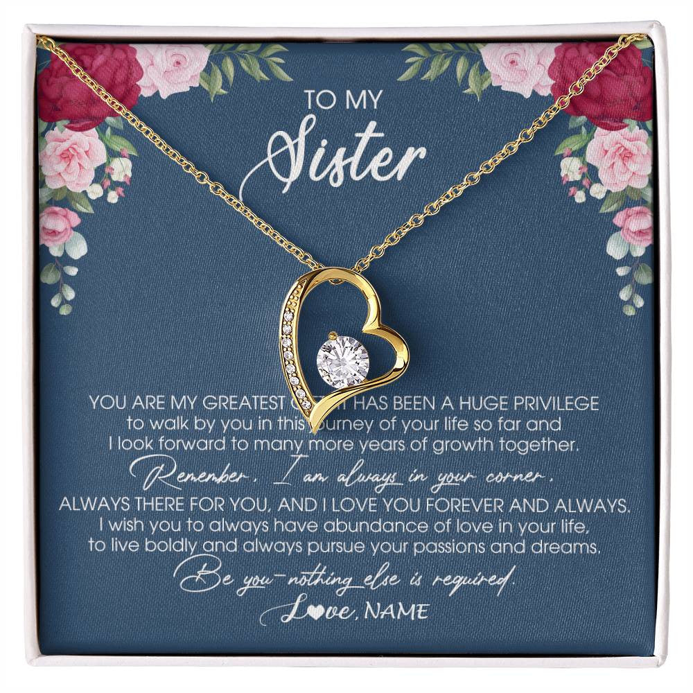 Forever Love Necklace 18K Yellow Gold Finish | Personalized To My Sister Necklace From Brother Sister You Are My Greatest Gift Sister Birthday Christmas Customized Jewelry Gift Box Message Card | teecentury