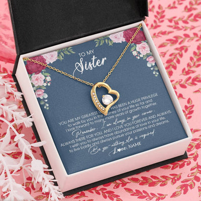 Forever Love Necklace 18K Yellow Gold Finish | Personalized To My Sister Necklace From Brother Sister You Are My Greatest Gift Sister Birthday Christmas Customized Jewelry Gift Box Message Card | teecentury