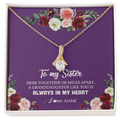 Alluring Beauty Necklace 18K Yellow Gold Finish | Personalized To My Sister Necklace From Brother Sister You Is Always In My Heart Sister Birthday Christmas Jewelry Customized Gift Box Message Card | teecentury