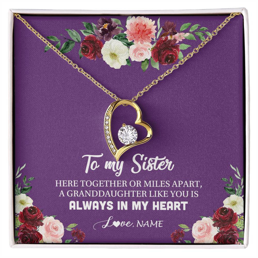 Forever Love Necklace 18K Yellow Gold Finish | Personalized To My Sister Necklace From Brother Sister You Is Always In My Heart Sister Birthday Christmas Jewelry Customized Gift Box Message Card | teecentury