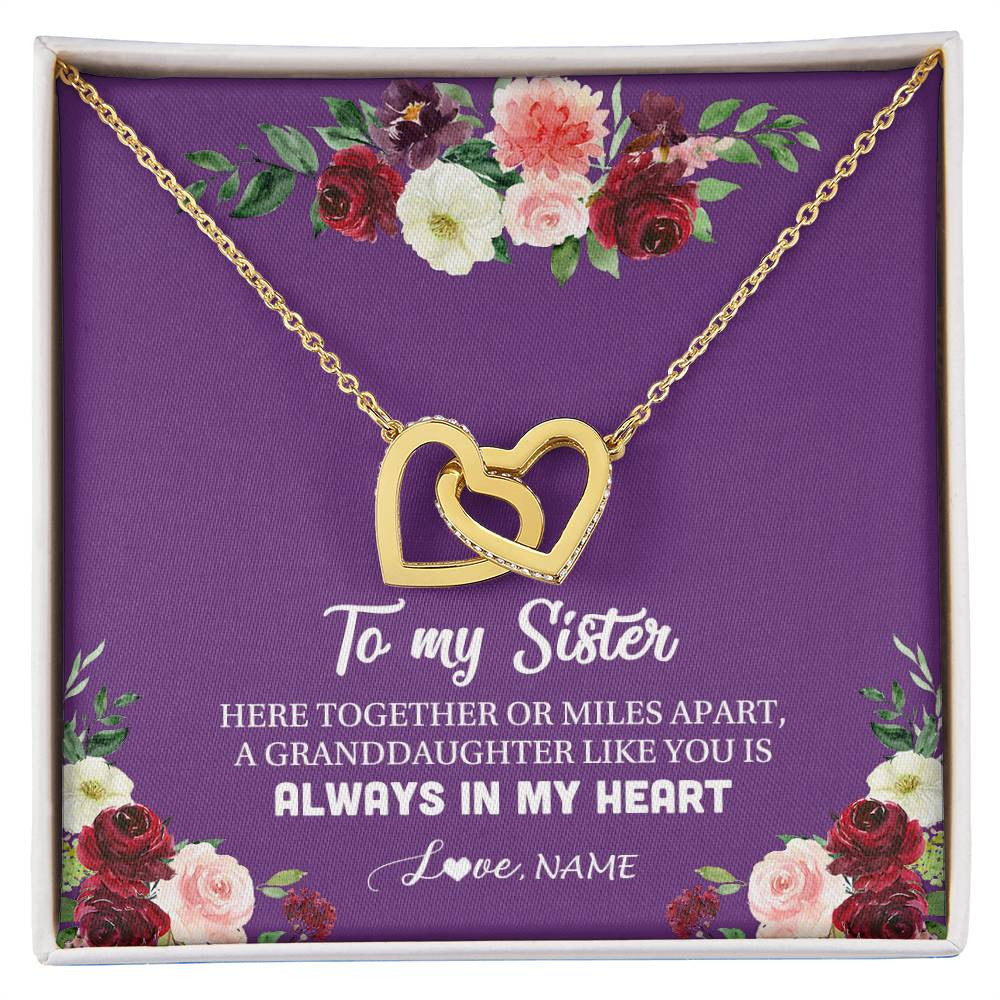 Interlocking Hearts Necklace 18K Yellow Gold Finish | Personalized To My Sister Necklace From Brother Sister You Is Always In My Heart Sister Birthday Christmas Jewelry Customized Gift Box Message Card | teecentury