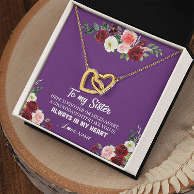 Interlocking Hearts Necklace 18K Yellow Gold Finish | Personalized To My Sister Necklace From Brother Sister You Is Always In My Heart Sister Birthday Christmas Jewelry Customized Gift Box Message Card | teecentury