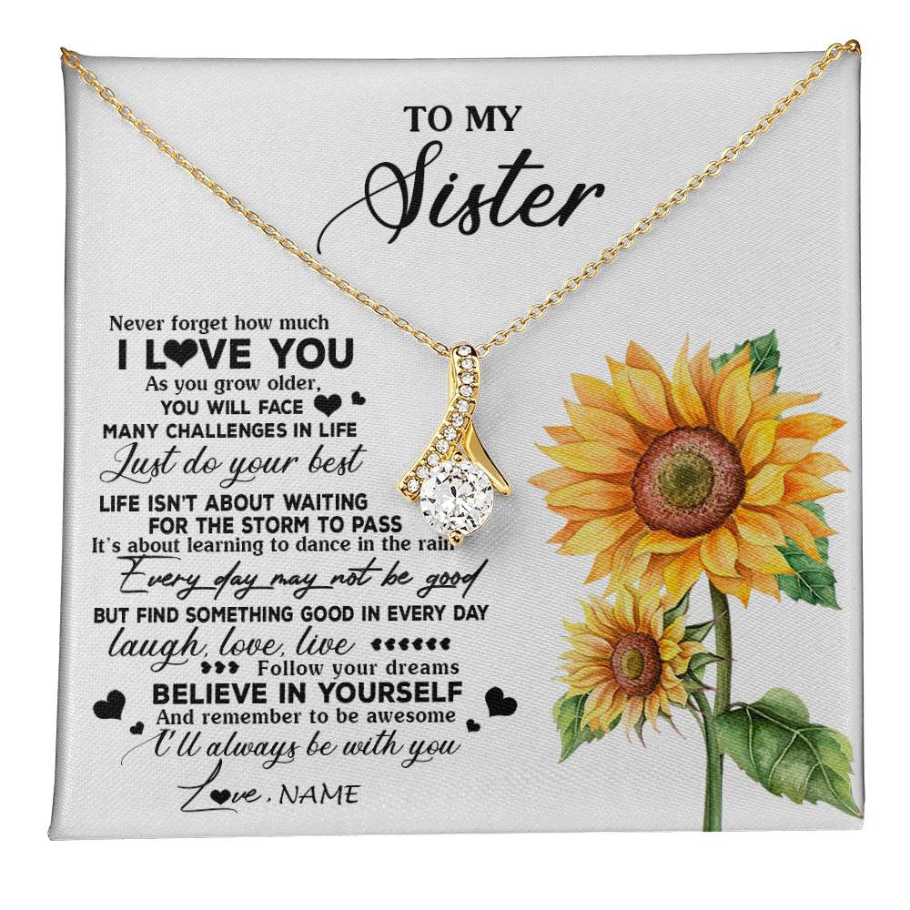 Alluring Beauty Necklace 18K Yellow Gold Finish | 1 | Personalized To My Sister Necklace From Brother Sunflower Wood Laugh Love Live Sister Birthday Graduation Christmas Customized Gift Box Message Card | teecentury