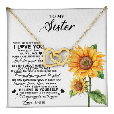 Interlocking Hearts Necklace 18K Yellow Gold Finish | 1 | Personalized To My Sister Necklace From Brother Sunflower Wood Laugh Love Live Sister Birthday Graduation Christmas Customized Gift Box Message Card | teecentury