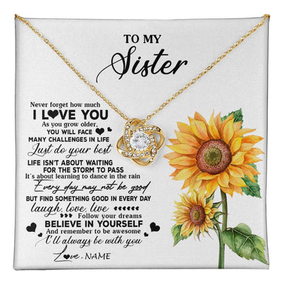 Love Knot Necklace 18K Yellow Gold Finish | 1 | Personalized To My Sister Necklace From Brother Sunflower Wood Laugh Love Live Sister Birthday Graduation Christmas Customized Gift Box Message Card | teecentury