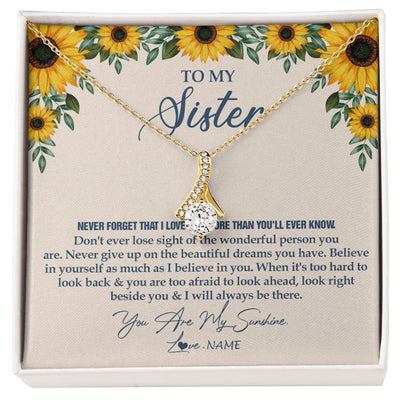 Alluring Beauty Necklace 18K Yellow Gold Finish | Personalized To My Sister Necklace From Brother Sunflower You Are My Sunshine Sister Jewelry Graduation Birthday Christmas Customized Gift Box Message Card | teecentury