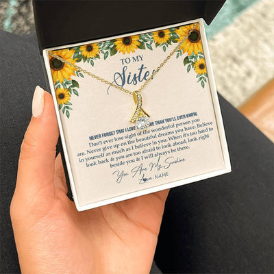 Alluring Beauty Necklace 18K Yellow Gold Finish | Personalized To My Sister Necklace From Brother Sunflower You Are My Sunshine Sister Jewelry Graduation Birthday Christmas Customized Gift Box Message Card | teecentury