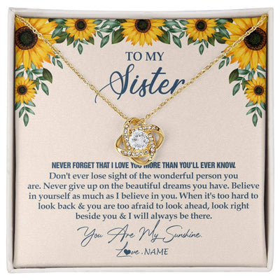 Love Knot Necklace 18K Yellow Gold Finish | Personalized To My Sister Necklace From Brother Sunflower You Are My Sunshine Sister Jewelry Graduation Birthday Christmas Customized Gift Box Message Card | teecentury