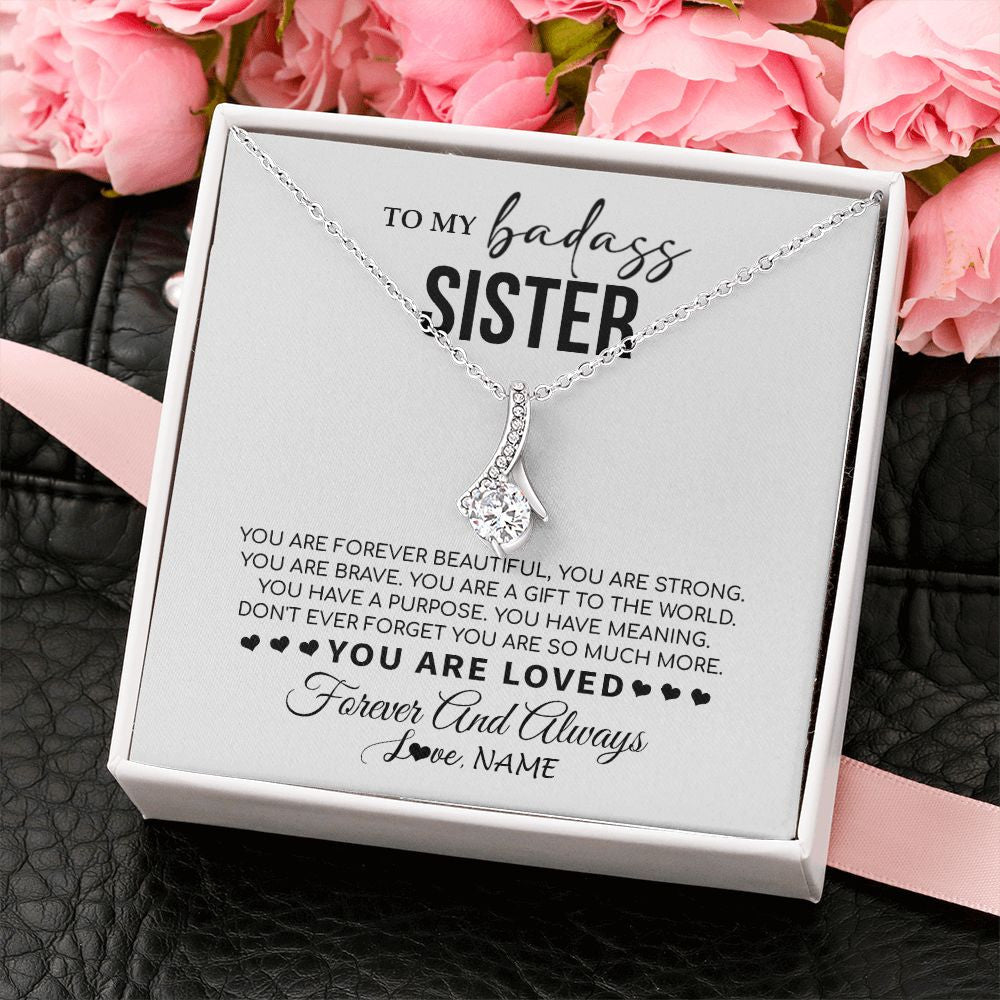 Alluring Beauty Necklace | Personalized To My Sister Necklace From Family You Are Forever Beautiful Sister Birthday Graduation Christmas Customized Gift Box Message Card | teecentury