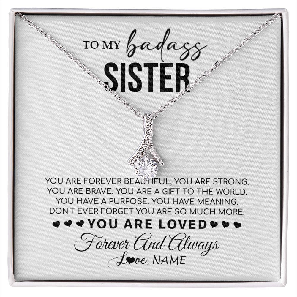 Alluring Beauty Necklace | Personalized To My Sister Necklace From Family You Are Forever Beautiful Sister Birthday Graduation Christmas Customized Gift Box Message Card | teecentury