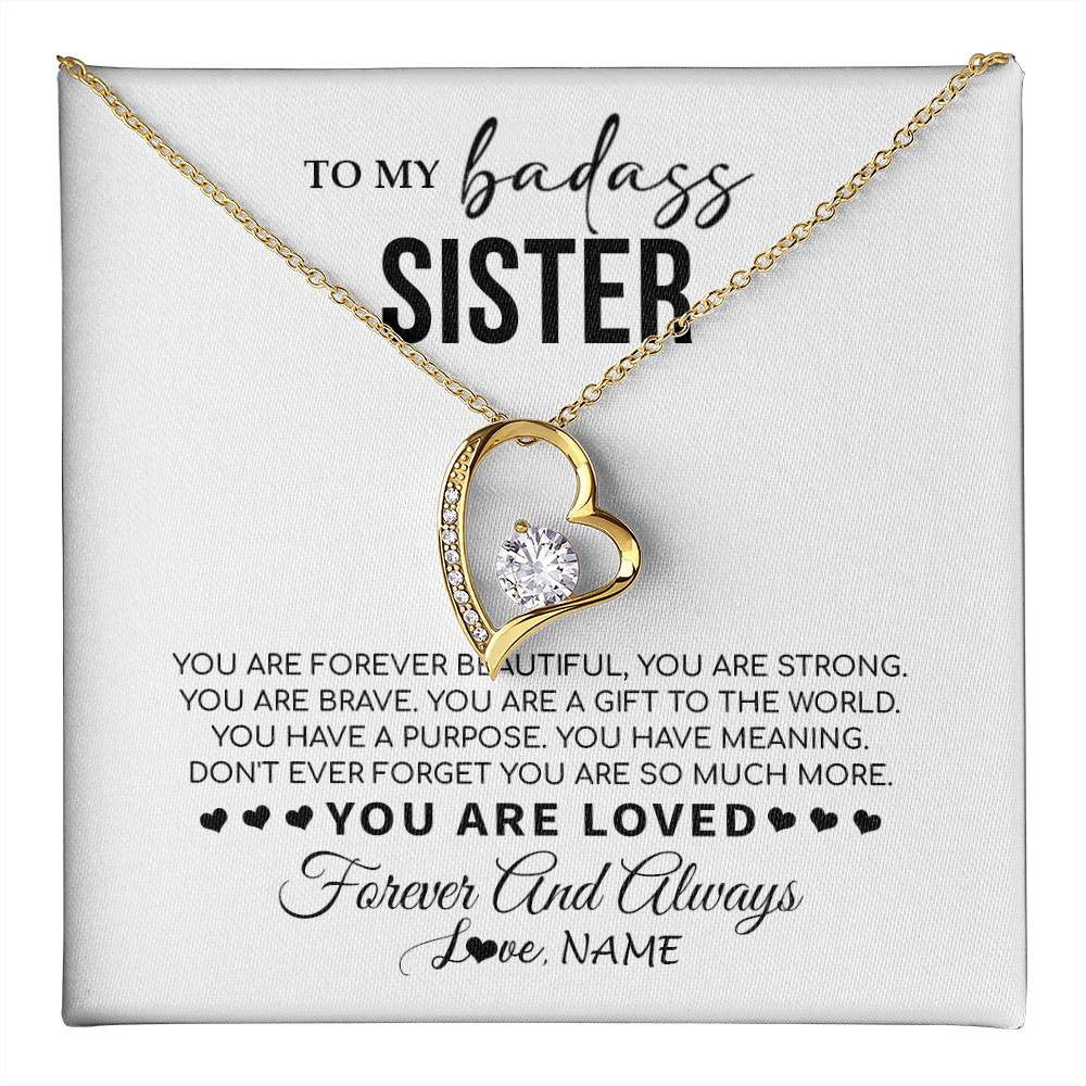 Forever Love Necklace 18K Yellow Gold Finish | 1 | Personalized To My Sister Necklace From Family You Are Forever Beautiful Sister Birthday Graduation Christmas Customized Gift Box Message Card | teecentury
