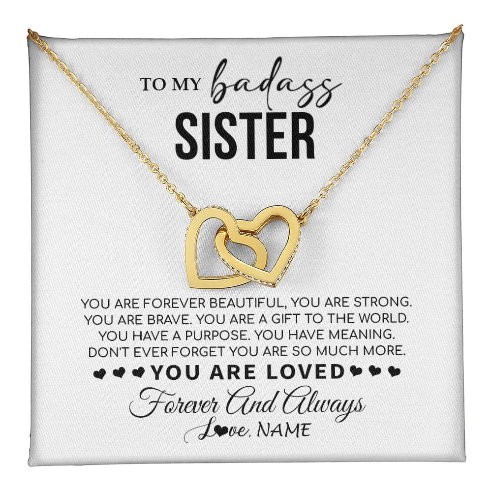 Interlocking Hearts Necklace 18K Yellow Gold Finish | 1 | Personalized To My Sister Necklace From Family You Are Forever Beautiful Sister Birthday Graduation Christmas Customized Gift Box Message Card | teecentury