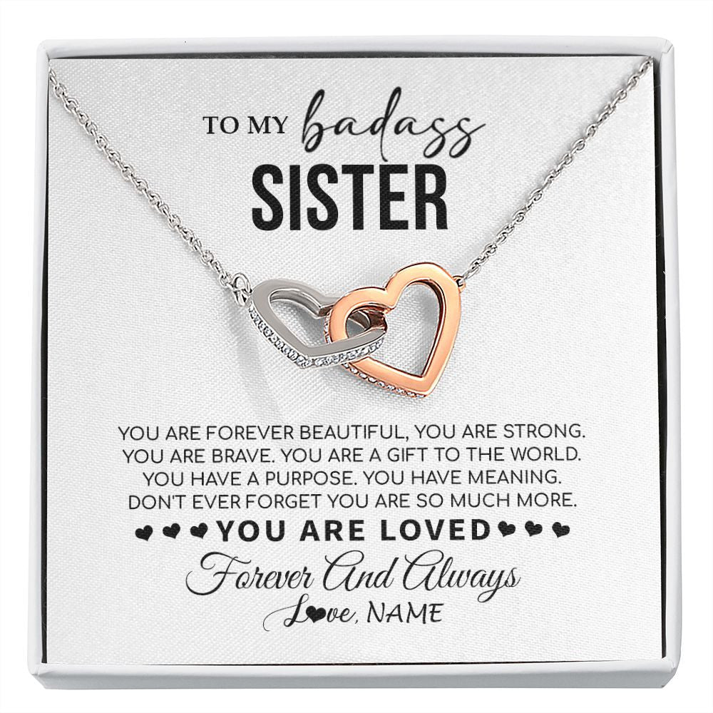Interlocking Hearts Necklace | Personalized To My Sister Necklace From Family You Are Forever Beautiful Sister Birthday Graduation Christmas Customized Gift Box Message Card | teecentury