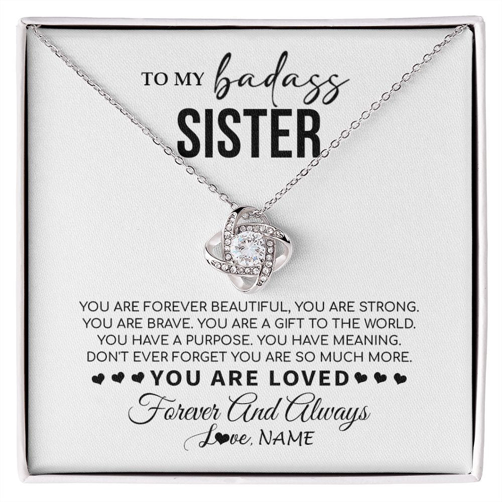 Love Knot Necklace | Personalized To My Sister Necklace From Family You Are Forever Beautiful Sister Birthday Graduation Christmas Customized Gift Box Message Card | teecentury