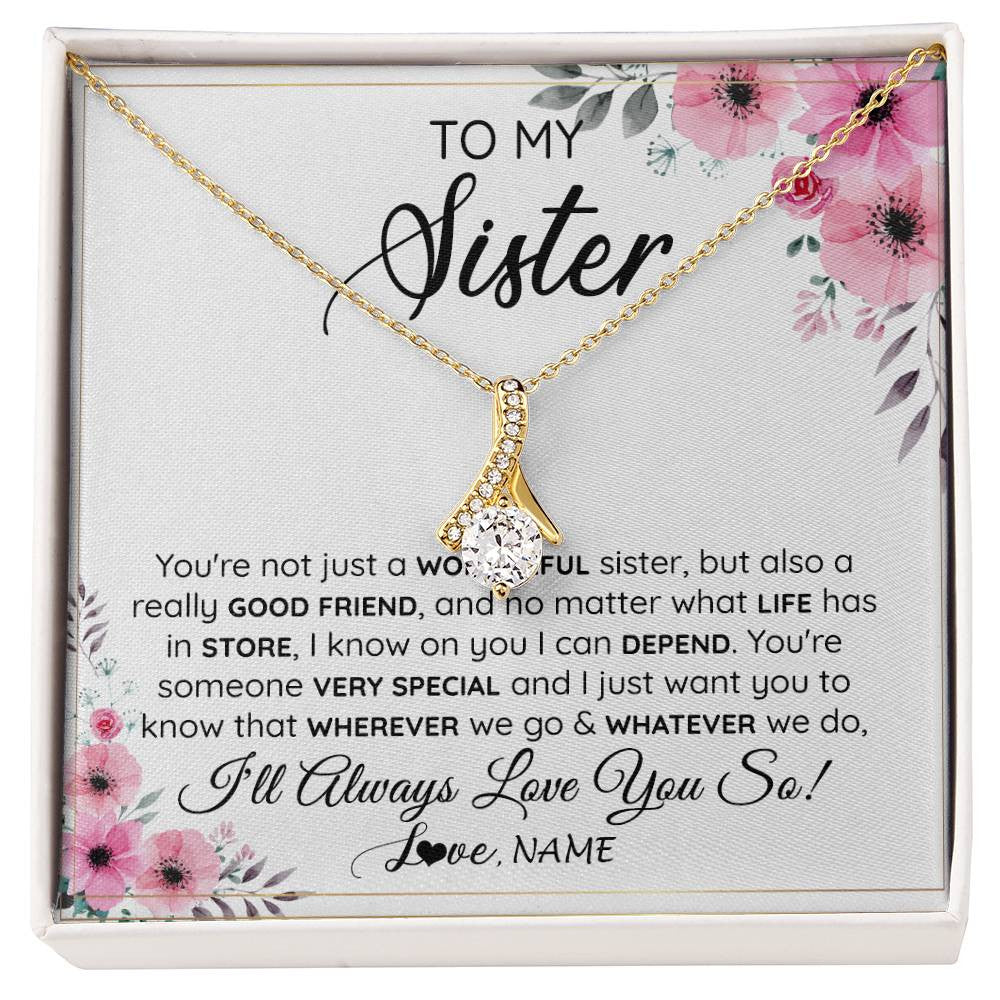 Alluring Beauty Necklace 18K Yellow Gold Finish | 1 | Personalized To My Sister Necklace From Little Sister Big Sister A Wonderful Sister Best Friend Birthday Christmas Jewelry Customized Gift Box Message Card | teecentury