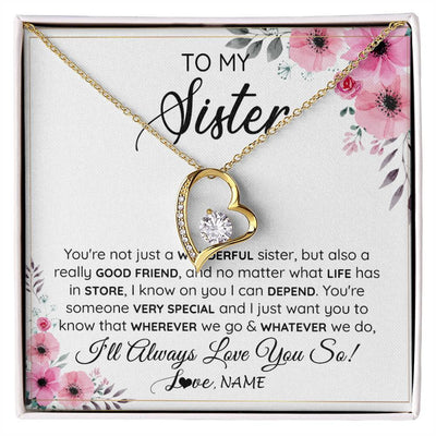 Forever Love Necklace 18K Yellow Gold Finish | 1 | Personalized To My Sister Necklace From Little Sister Big Sister A Wonderful Sister Best Friend Birthday Christmas Jewelry Customized Gift Box Message Card | teecentury