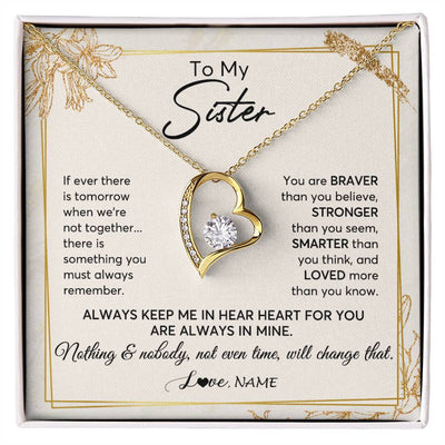 Forever Love Necklace 18K Yellow Gold Finish | 1 | Personalized To My Sister Necklace From Sister Brother Always Keep Me In Your Heart Sister Birthday Graduation Christmas Customized Gift Box Message Card | teecentury
