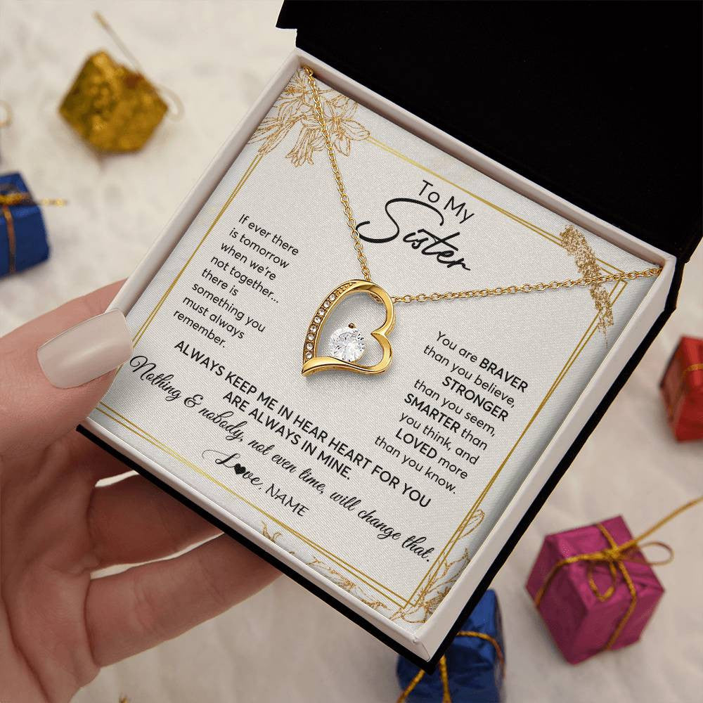 Forever Love Necklace 18K Yellow Gold Finish | 2 | Personalized To My Sister Necklace From Sister Brother Always Keep Me In Your Heart Sister Birthday Graduation Christmas Customized Gift Box Message Card | teecentury