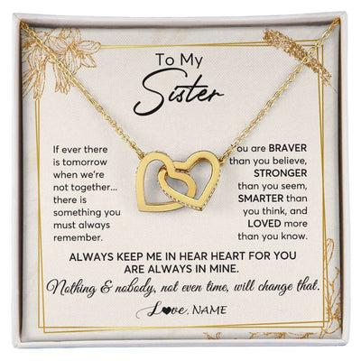 Interlocking Hearts Necklace 18K Yellow Gold Finish | 1 | Personalized To My Sister Necklace From Sister Brother Always Keep Me In Your Heart Sister Birthday Graduation Christmas Customized Gift Box Message Card | teecentury