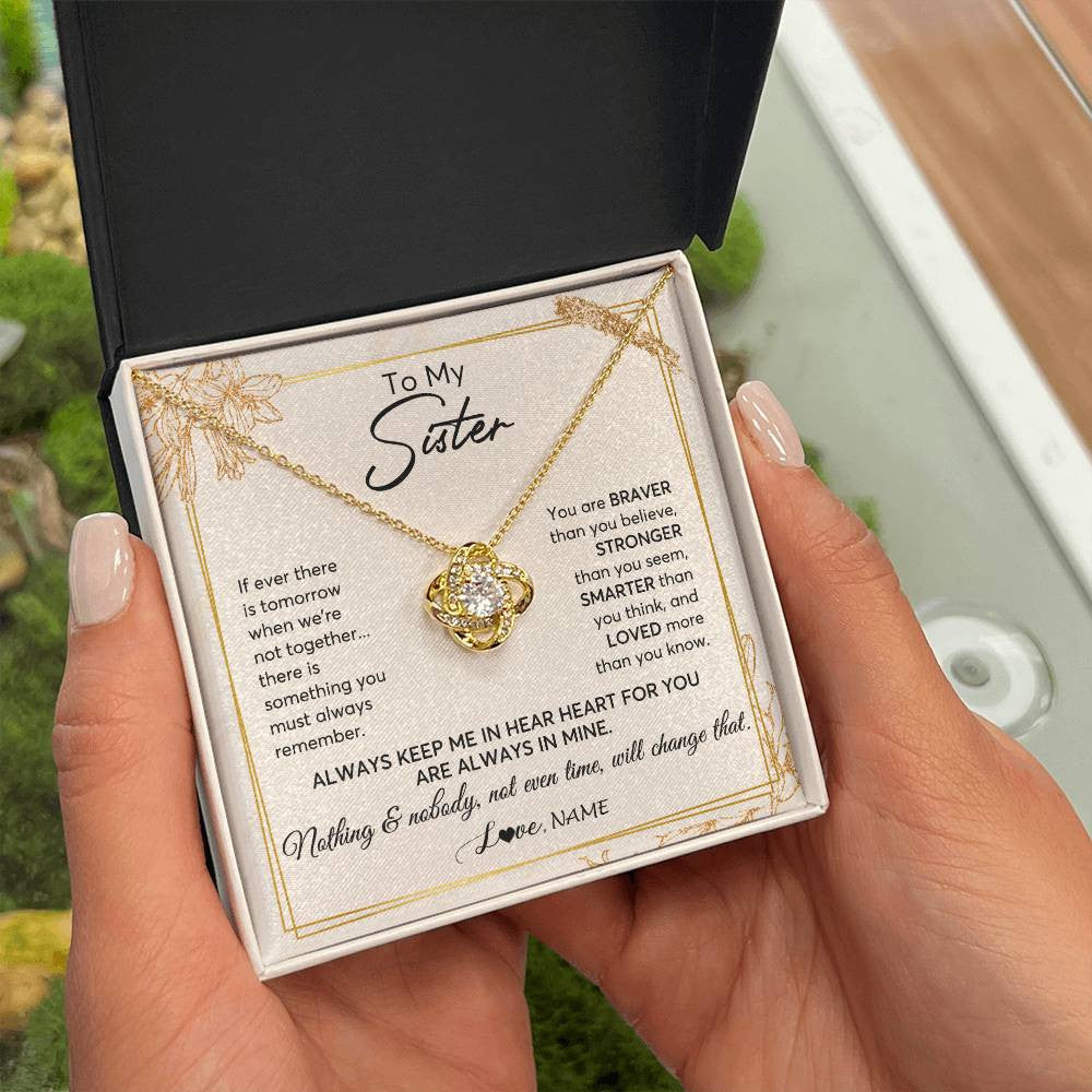 Love Knot Necklace 18K Yellow Gold Finish | 2 | Personalized To My Sister Necklace From Sister Brother Always Keep Me In Your Heart Sister Birthday Graduation Christmas Customized Gift Box Message Card | teecentury