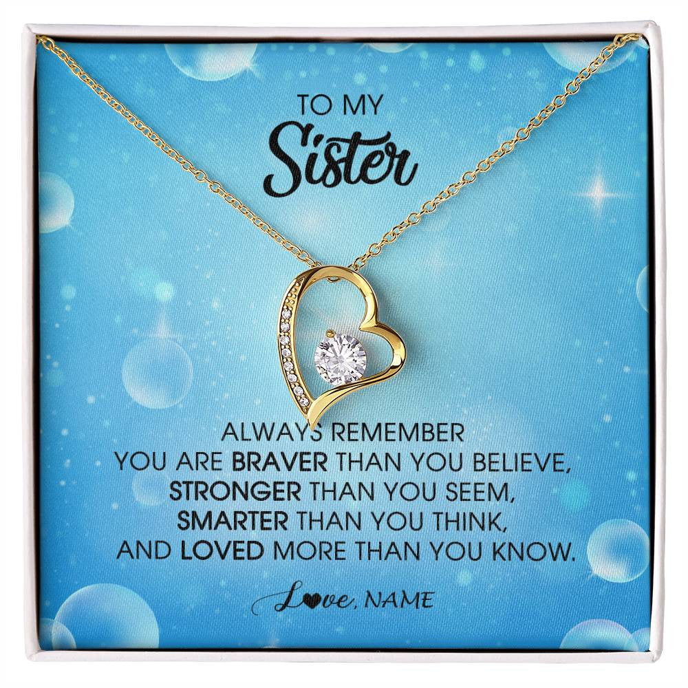 Forever Love Necklace 18K Yellow Gold Finish | Personalized To My Sister Necklace From Sister Brother Always Remember You Are Braver Sister Pendant Jewelry Birthday Christmas Customized Message Card | teecentury