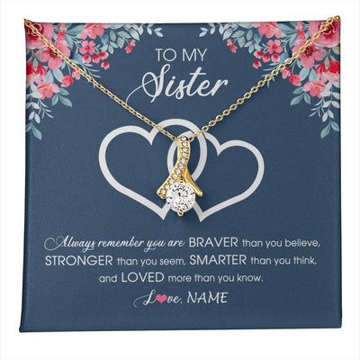 Alluring Beauty Necklace 18K Yellow Gold Finish | 1 | Personalized To My Sister Necklace From Sister Brother Braver Stronger Smarter Loved Sister Pendant Jewelry Birthday Christmas Customized Message Card | teecentury