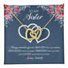 Interlocking Hearts Necklace 18K Yellow Gold Finish | 1 | Personalized To My Sister Necklace From Sister Brother Braver Stronger Smarter Loved Sister Pendant Jewelry Birthday Christmas Customized Message Card | teecentury