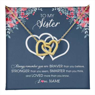 Interlocking Hearts Necklace 18K Yellow Gold Finish | 1 | Personalized To My Sister Necklace From Sister Brother Braver Stronger Smarter Loved Sister Pendant Jewelry Birthday Christmas Customized Message Card | teecentury
