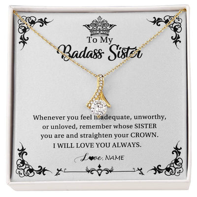 Alluring Beauty Necklace 18K Yellow Gold Finish | Personalized To My Sister Necklace From Sister Brother I Will Love You Always Sister Pendant Jewelry Birthday Graduation Christmas Customized Message Card | teecentury