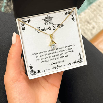 Alluring Beauty Necklace 18K Yellow Gold Finish | Personalized To My Sister Necklace From Sister Brother I Will Love You Always Sister Pendant Jewelry Birthday Graduation Christmas Customized Message Card | teecentury