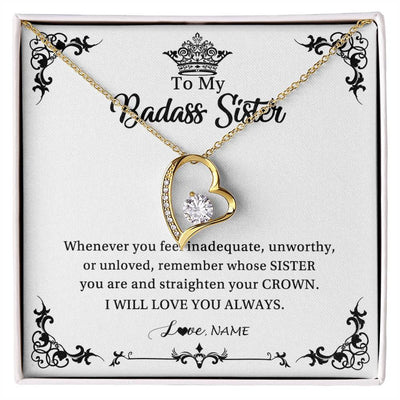 Forever Love Necklace 18K Yellow Gold Finish | Personalized To My Sister Necklace From Sister Brother I Will Love You Always Sister Pendant Jewelry Birthday Graduation Christmas Customized Message Card | teecentury