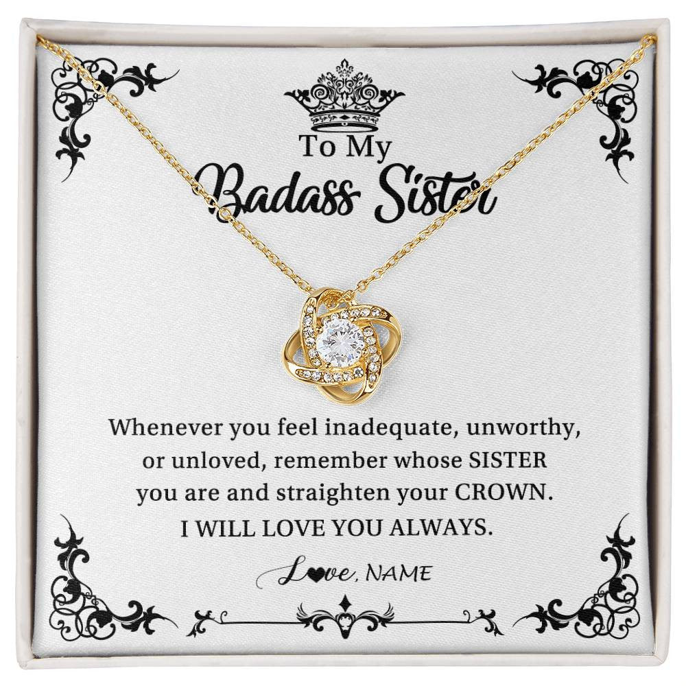 Love Knot Necklace 18K Yellow Gold Finish | Personalized To My Sister Necklace From Sister Brother I Will Love You Always Sister Pendant Jewelry Birthday Graduation Christmas Customized Message Card | teecentury