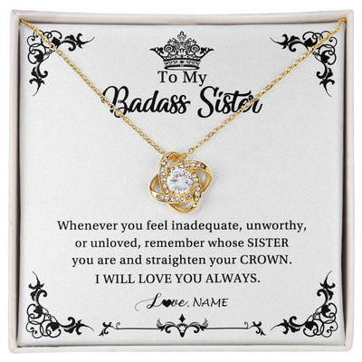Love Knot Necklace 18K Yellow Gold Finish | Personalized To My Sister Necklace From Sister Brother I Will Love You Always Sister Pendant Jewelry Birthday Graduation Christmas Customized Message Card | teecentury