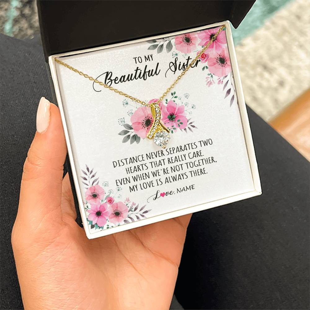 Alluring Beauty Necklace 18K Yellow Gold Finish | Personalized To My Sister Necklace From Sister Brother My Love Is Always There Sister Birthday Graduation Christmas Jewelry Customized Gift Box Message Card | teecentury