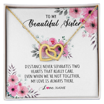 Interlocking Hearts Necklace 18K Yellow Gold Finish | Personalized To My Sister Necklace From Sister Brother My Love Is Always There Sister Birthday Graduation Christmas Jewelry Customized Gift Box Message Card | teecentury