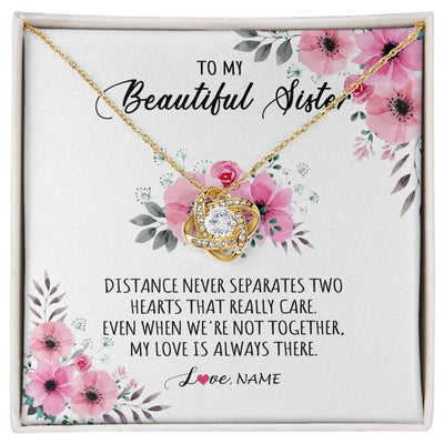 Love Knot Necklace 18K Yellow Gold Finish | Personalized To My Sister Necklace From Sister Brother My Love Is Always There Sister Birthday Graduation Christmas Jewelry Customized Gift Box Message Card | teecentury