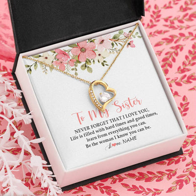 Forever Love Necklace 18K Yellow Gold Finish | Personalized To My Sister Necklace From Sister Brother Never Forget That I Love You Sister Pendant Jewelry Birthday Christmas Customized Gift Box Message Card | teecentury