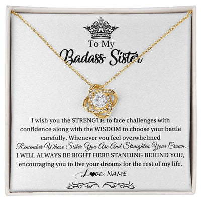 Love Knot Necklace 18K Yellow Gold Finish | Personalized To My Sister Necklace From Sister Brother Straighten Your Crown Sister Pendant Jewelry Birthday Christmas Customized Gift Box Message Card | teecentury