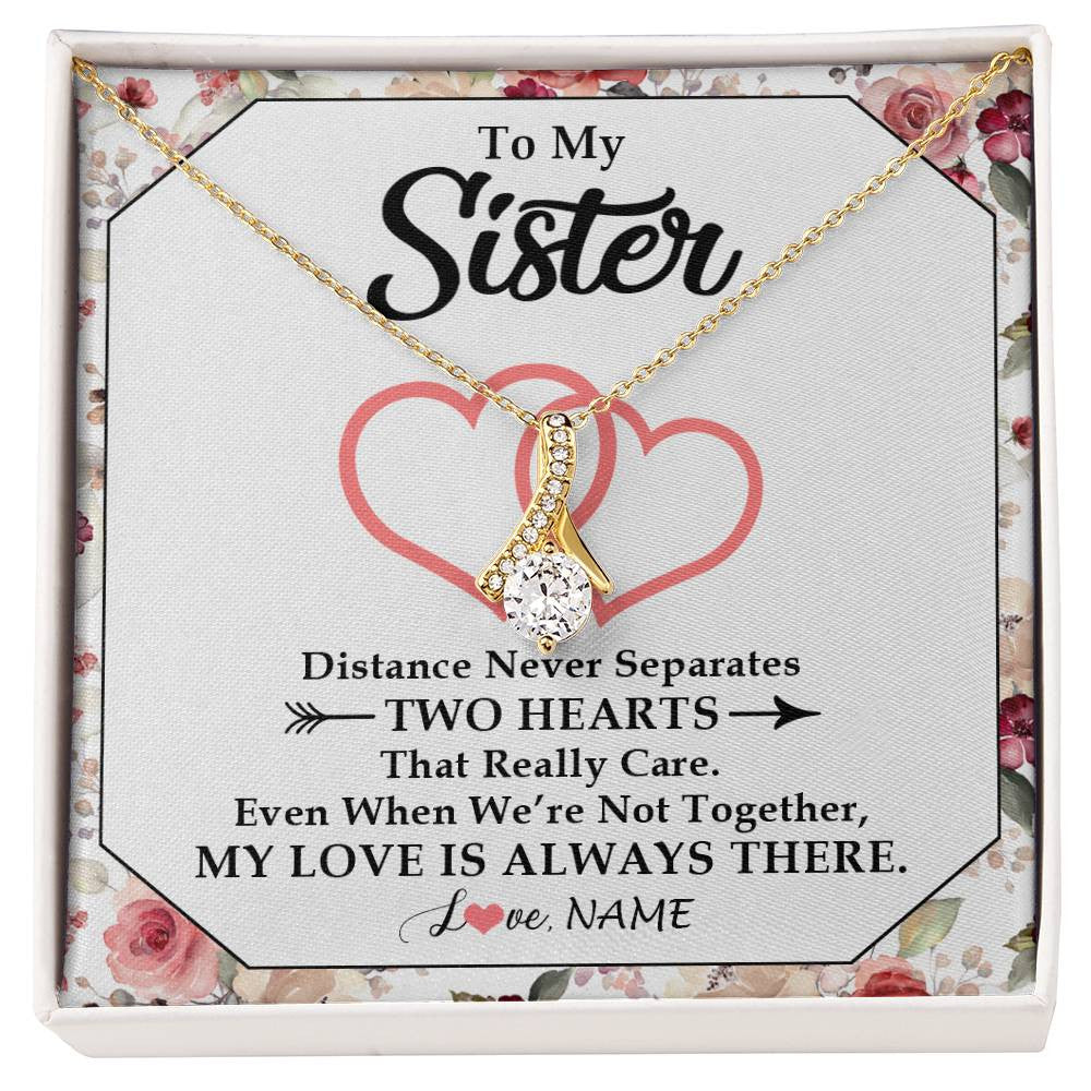 Alluring Beauty Necklace 18K Yellow Gold Finish | 1 | Personalized To My Sister Necklace From Sister Brother Two Hearts Together Sister Birthday Graduation Christmas Jewelry Customized Gift Box Message Card | teecentury