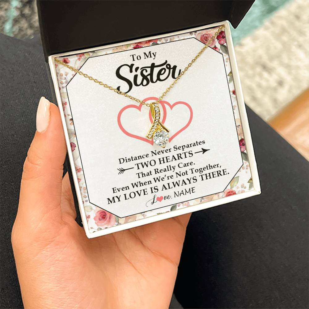Alluring Beauty Necklace 18K Yellow Gold Finish | 2 | Personalized To My Sister Necklace From Sister Brother Two Hearts Together Sister Birthday Graduation Christmas Jewelry Customized Gift Box Message Card | teecentury