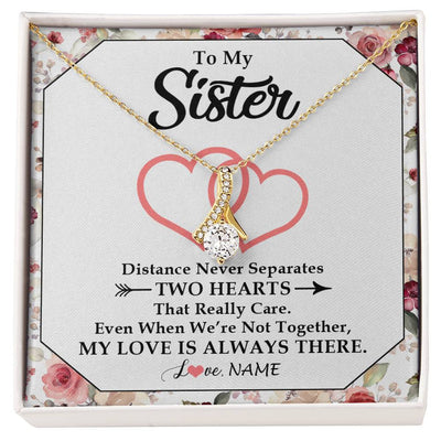Alluring Beauty Necklace 18K Yellow Gold Finish | 1 | Personalized To My Sister Necklace From Sister Brother Two Hearts Together Sister Birthday Graduation Christmas Jewelry Customized Gift Box Message Card | teecentury
