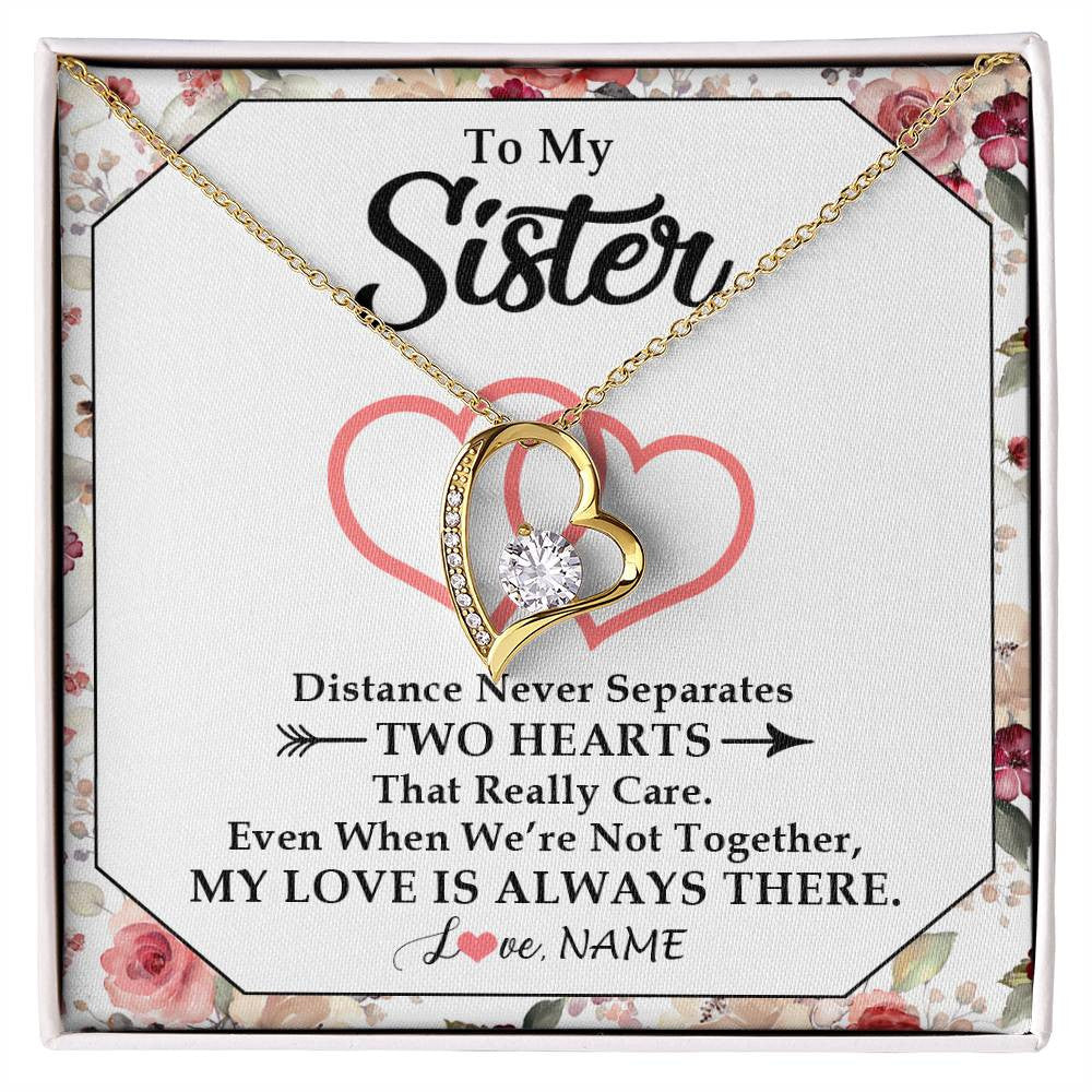 Forever Love Necklace 18K Yellow Gold Finish | 1 | Personalized To My Sister Necklace From Sister Brother Two Hearts Together Sister Birthday Graduation Christmas Jewelry Customized Gift Box Message Card | teecentury