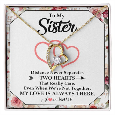 Forever Love Necklace 18K Yellow Gold Finish | 1 | Personalized To My Sister Necklace From Sister Brother Two Hearts Together Sister Birthday Graduation Christmas Jewelry Customized Gift Box Message Card | teecentury