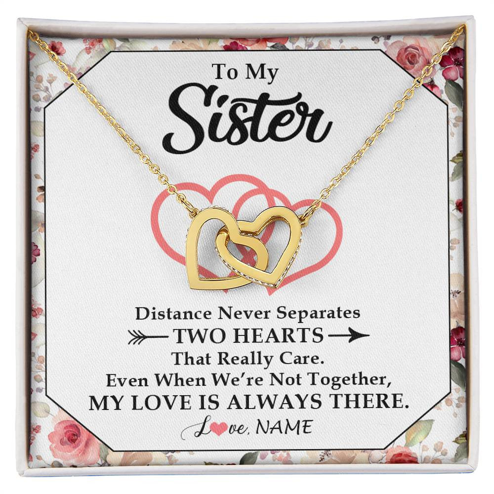 Interlocking Hearts Necklace 18K Yellow Gold Finish | 1 | Personalized To My Sister Necklace From Sister Brother Two Hearts Together Sister Birthday Graduation Christmas Jewelry Customized Gift Box Message Card | teecentury