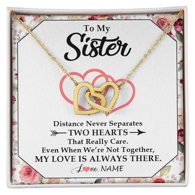 Interlocking Hearts Necklace 18K Yellow Gold Finish | 1 | Personalized To My Sister Necklace From Sister Brother Two Hearts Together Sister Birthday Graduation Christmas Jewelry Customized Gift Box Message Card | teecentury