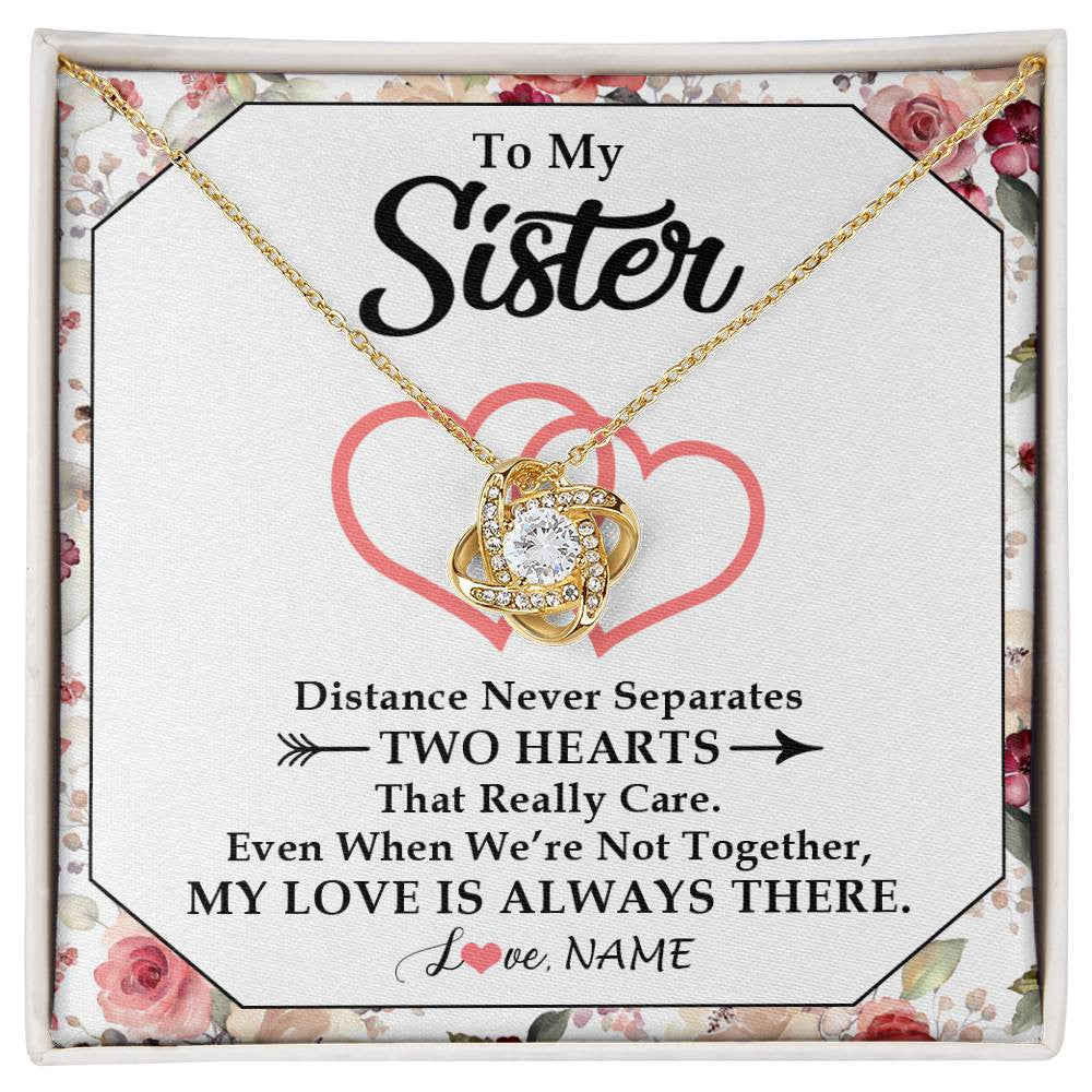 Love Knot Necklace 18K Yellow Gold Finish | 1 | Personalized To My Sister Necklace From Sister Brother Two Hearts Together Sister Birthday Graduation Christmas Jewelry Customized Gift Box Message Card | teecentury