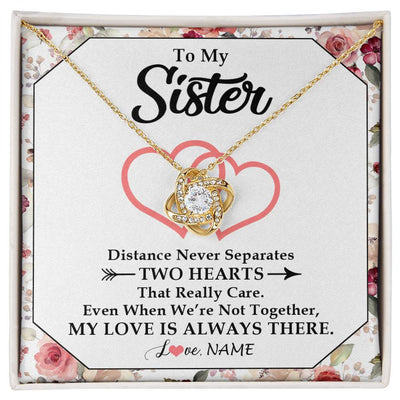 Love Knot Necklace 18K Yellow Gold Finish | 1 | Personalized To My Sister Necklace From Sister Brother Two Hearts Together Sister Birthday Graduation Christmas Jewelry Customized Gift Box Message Card | teecentury