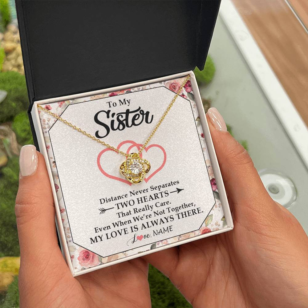 Love Knot Necklace 18K Yellow Gold Finish | 2 | Personalized To My Sister Necklace From Sister Brother Two Hearts Together Sister Birthday Graduation Christmas Jewelry Customized Gift Box Message Card | teecentury