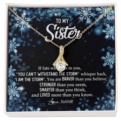 Alluring Beauty Necklace 18K Yellow Gold Finish | Personalized To My Sister Necklace From Sister Brother Whisper Back I Am The Storm Sister Pendant Jewelry Birthday Graduation Christmas Customized Message Card | teecentury